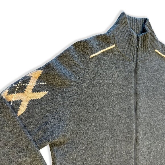 Vintage 90s Mexx Lamb Wool Blend Knit Grey Zip-Up Sweater with Nordic Pattern - Picture 2 of 7